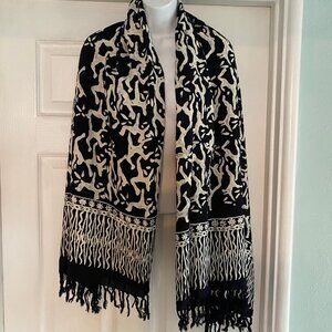Island Imports black and white beautiful shawl 46" wide and 67" length